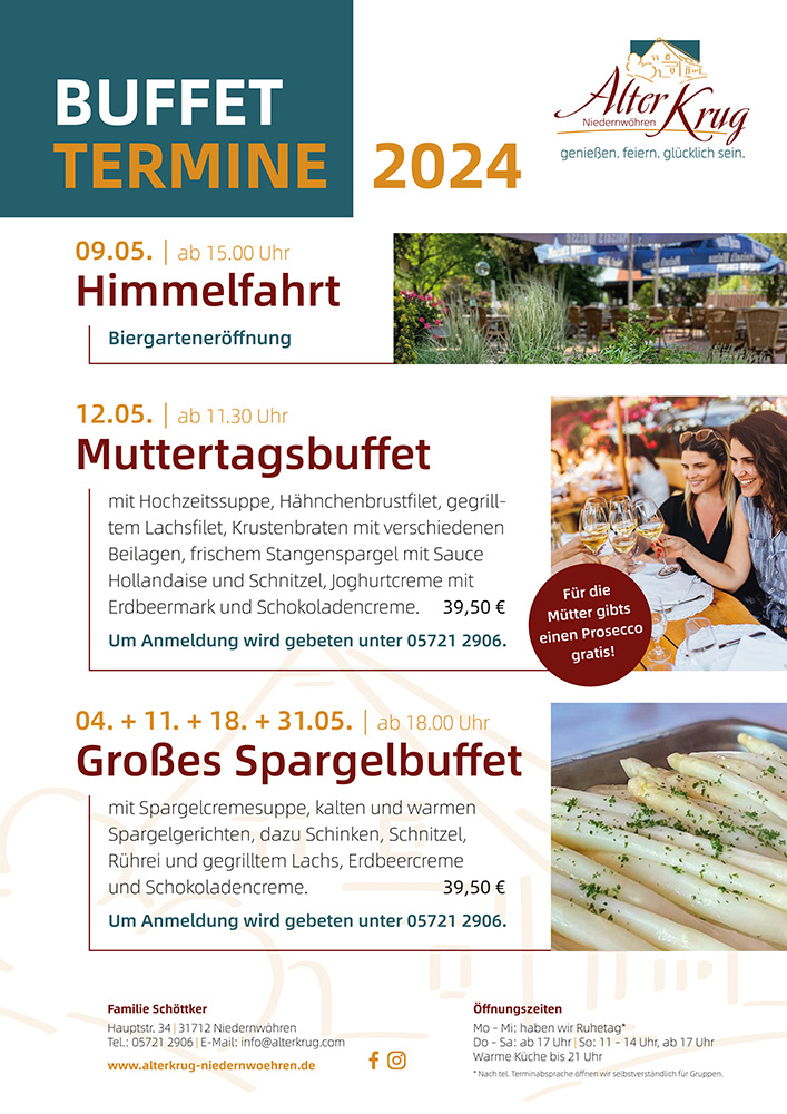 Alter Krug Niedernwöhren | Gaststätte | Buffet Termine 2024