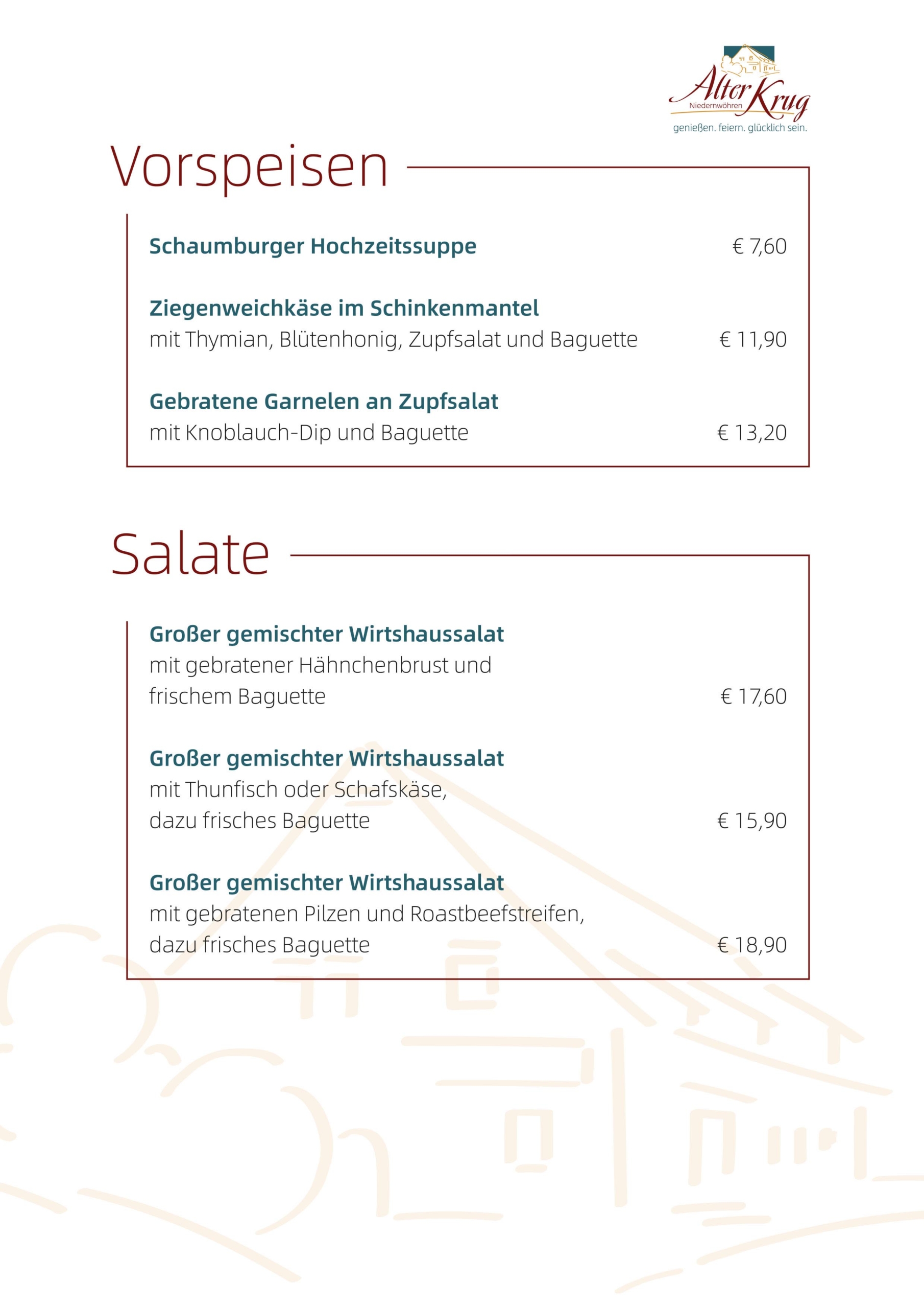 Alter Krug Niedernwöhren | Gaststätte | Speisekarte