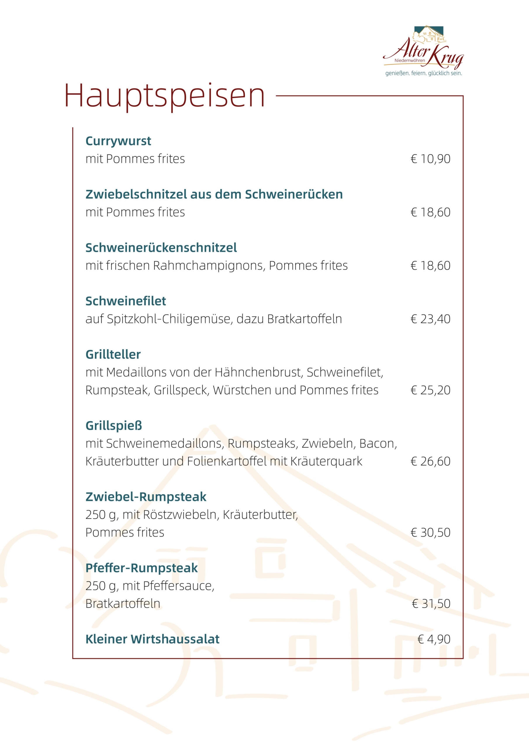 Alter Krug Niedernwöhren | Gaststätte | Speisekarte