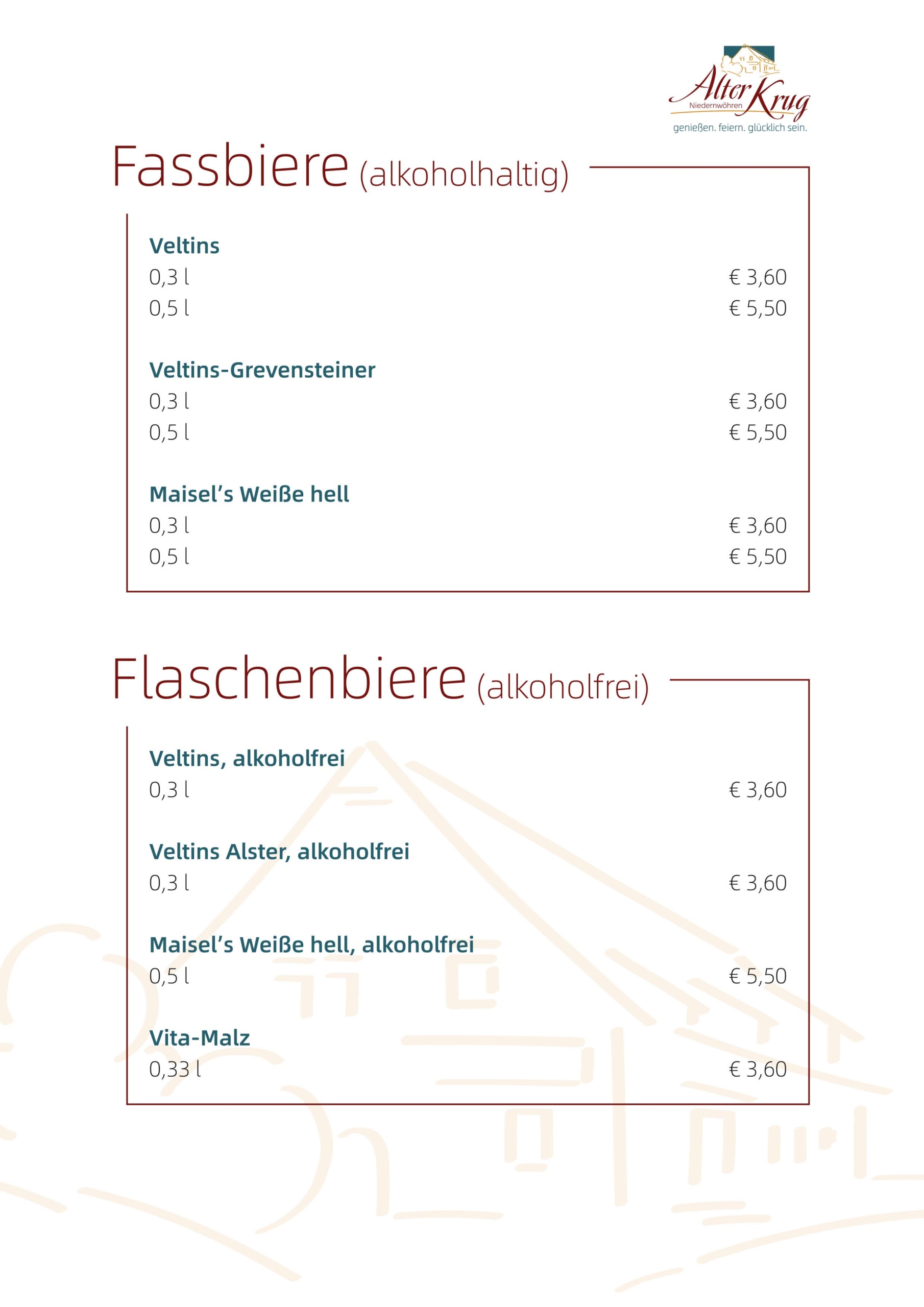 Alter Krug Niedernwöhren | Gaststätte | Speisekarte