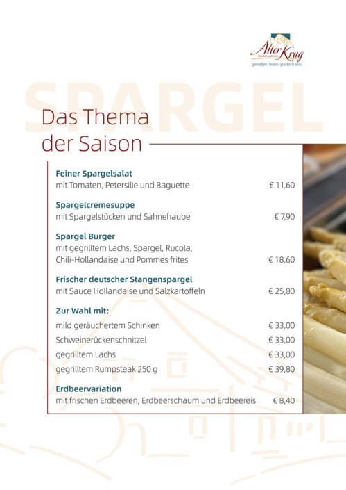 Alter Krug Niedernwöhren | Gaststätte | Spargel | Das Thema der Saison