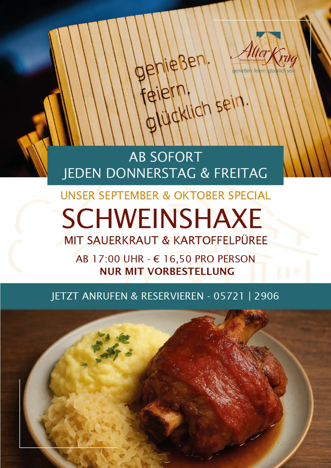 Alter Krug Niedernwöhren | Gaststätte | Schweinshaxe Special