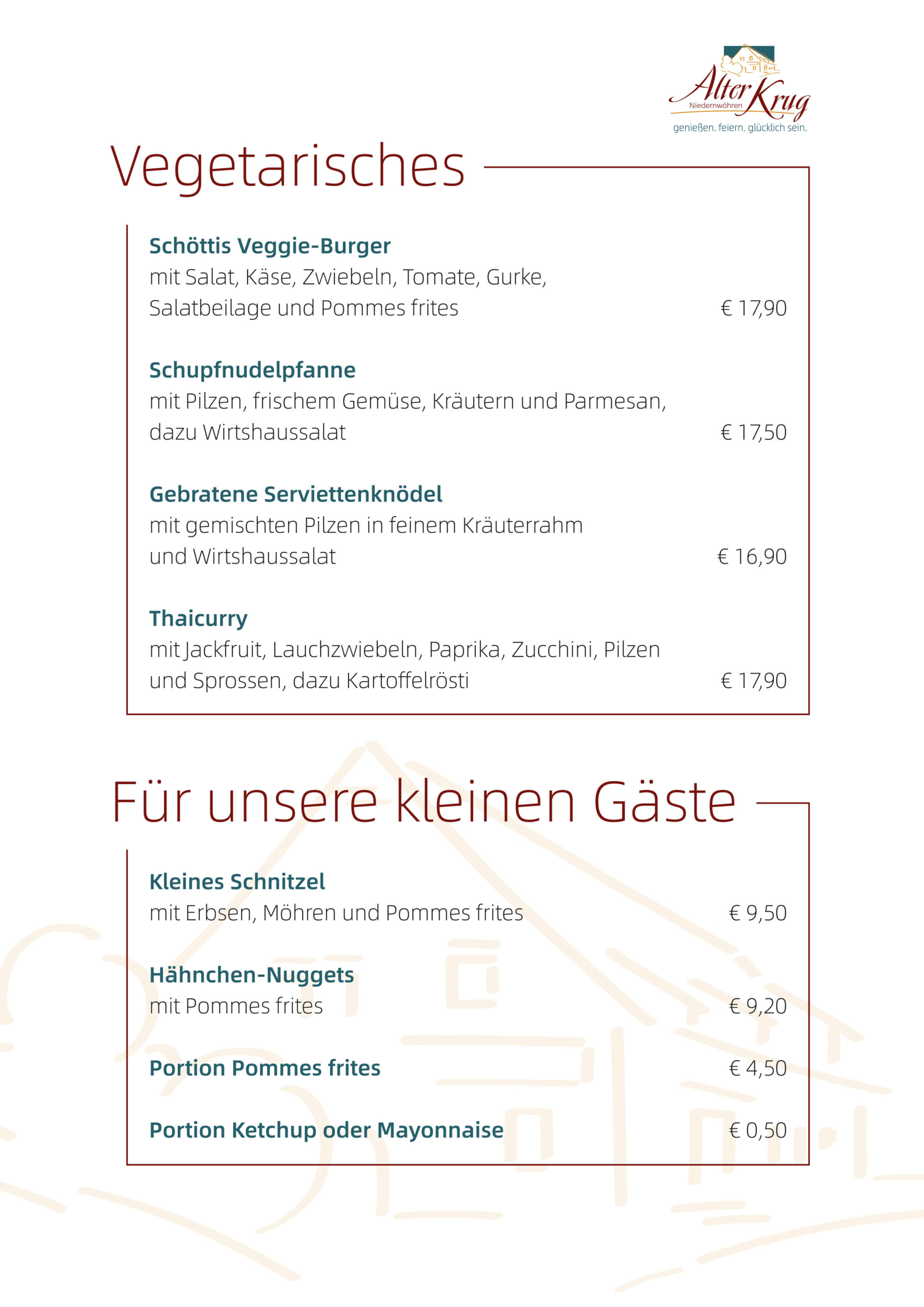 Alter Krug Niedernwöhren | Gaststätte | Speisekarte