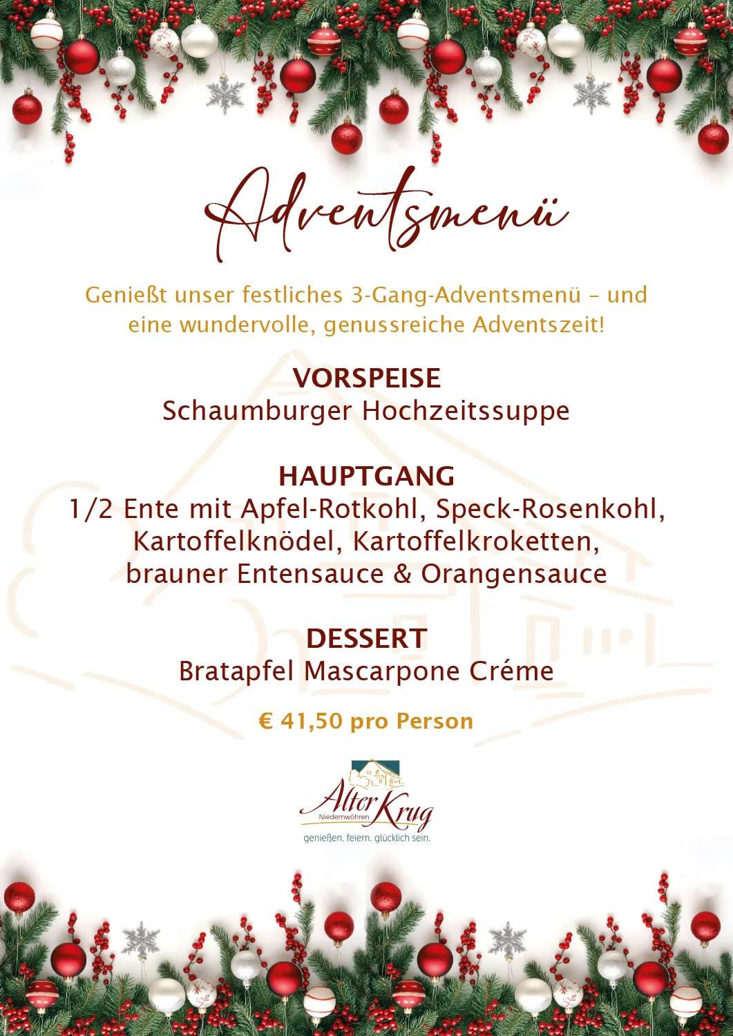 Alter Krug Niedernwöhren | Gaststätte | Adventsmenü 2025 Alter Krug Niedernwöhren | Gaststätte | Adventsmenü 2025