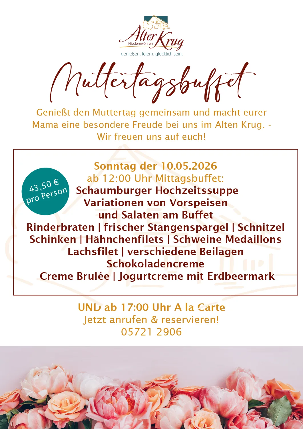 Alter Krug Niedernwöhren | Gaststätte | Muttertagsbuffet 2026 Alter Krug Niedernwöhren | Gaststätte | Muttertagsbuffet 2026