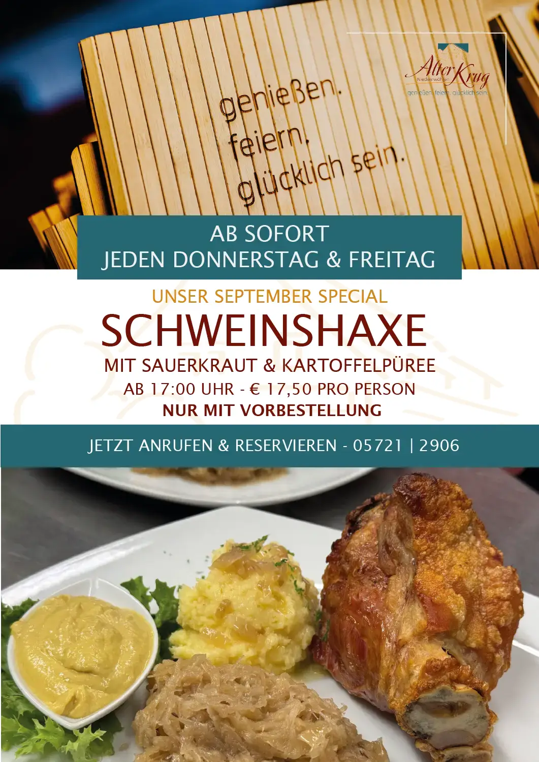 Alter Krug Niedernwöhren | Gaststätte | Schweinshaxe Special 2026 Alter Krug Niedernwöhren | Gaststätte | Schweinshaxe Special 2026